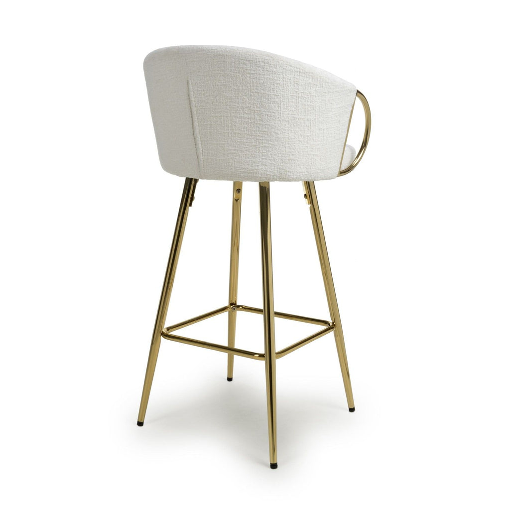 Cream Textured Fabric Kitchen Bar Stool Gold Framed