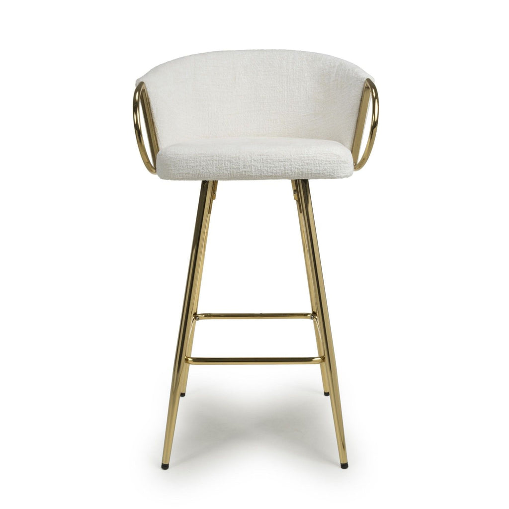 Cream Textured Fabric Kitchen Bar Stool Gold Framed