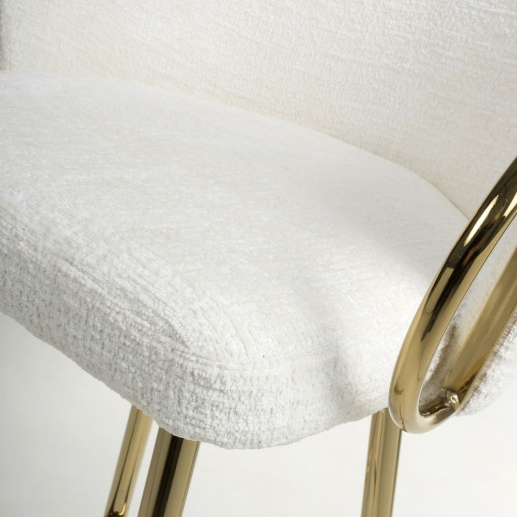 Cream Textured Fabric Kitchen Bar Stool Gold Framed