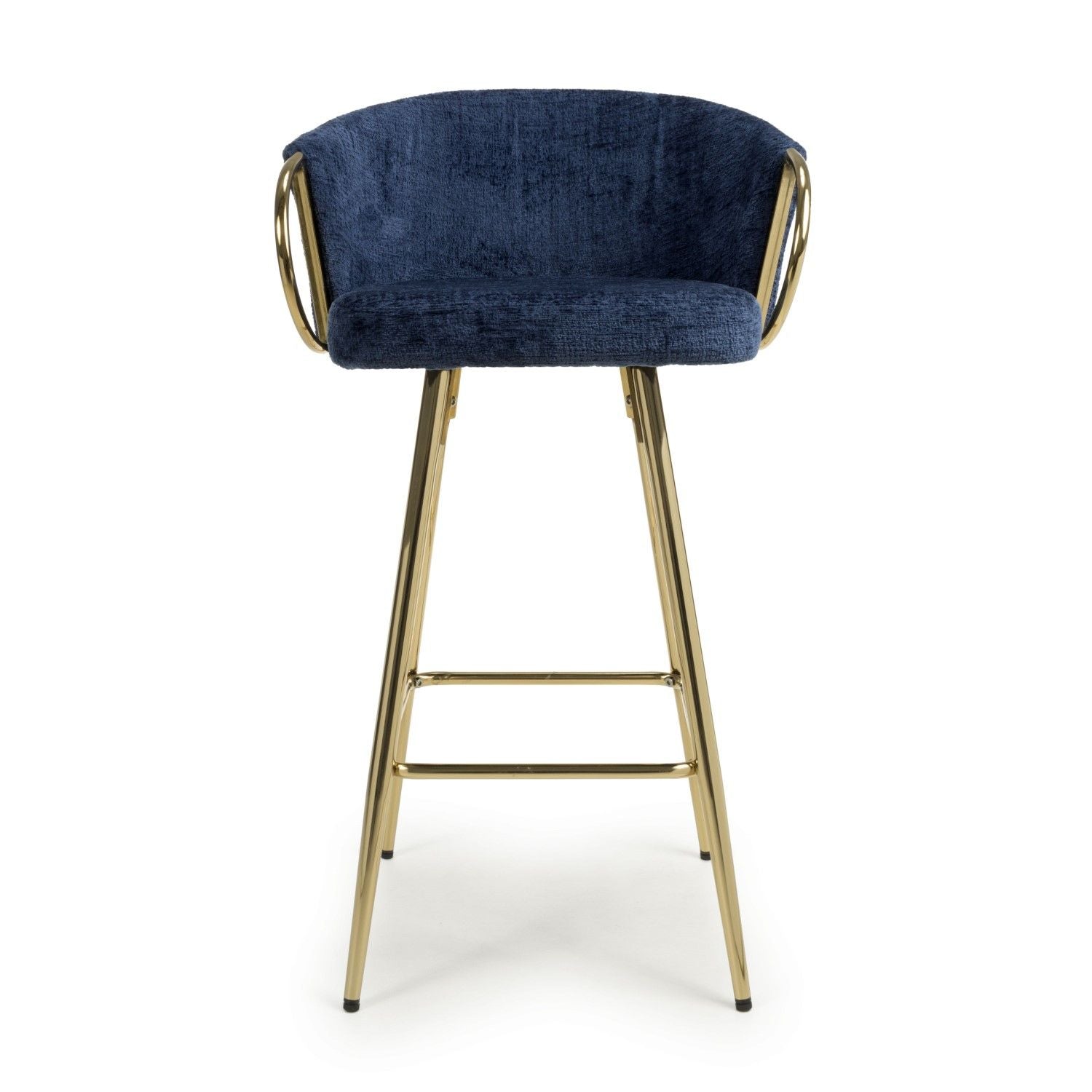 Blue Textured Fabric Kitchen Bar Stool Gold Framed