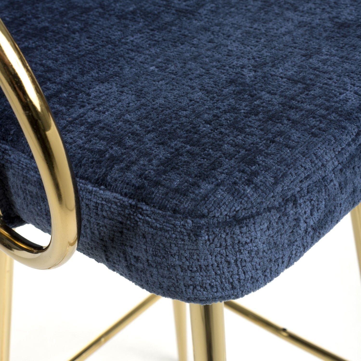 Blue Textured Fabric Kitchen Bar Stool Gold Framed
