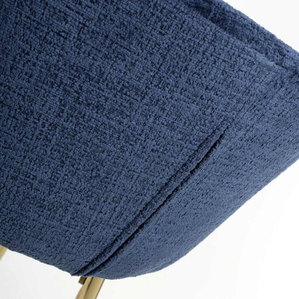 Blue Textured Fabric Kitchen Bar Stool Gold Framed