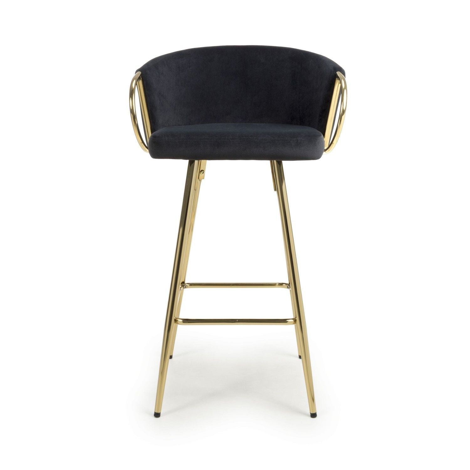 Black Velvet Curved Bar Stool with Footrest Gold Frame