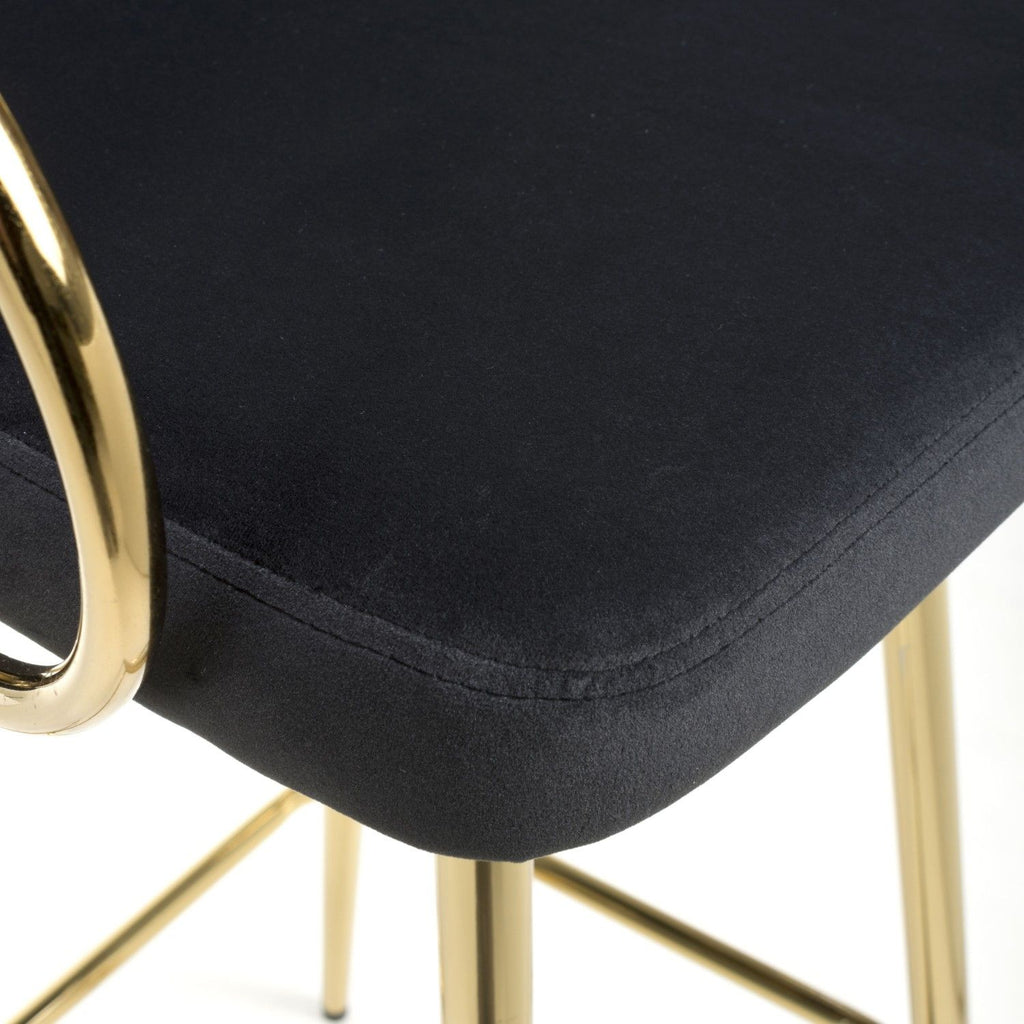 Black Velvet Curved Bar Stool with Footrest Gold Frame