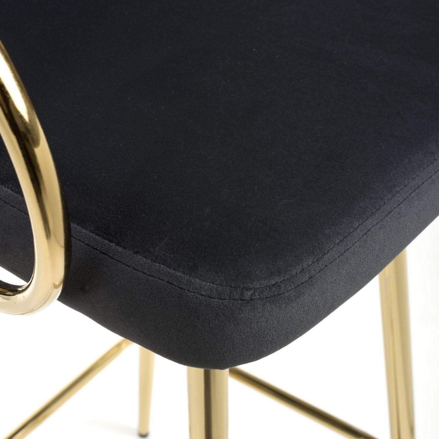 Black Velvet Curved Bar Stool with Footrest Gold Frame