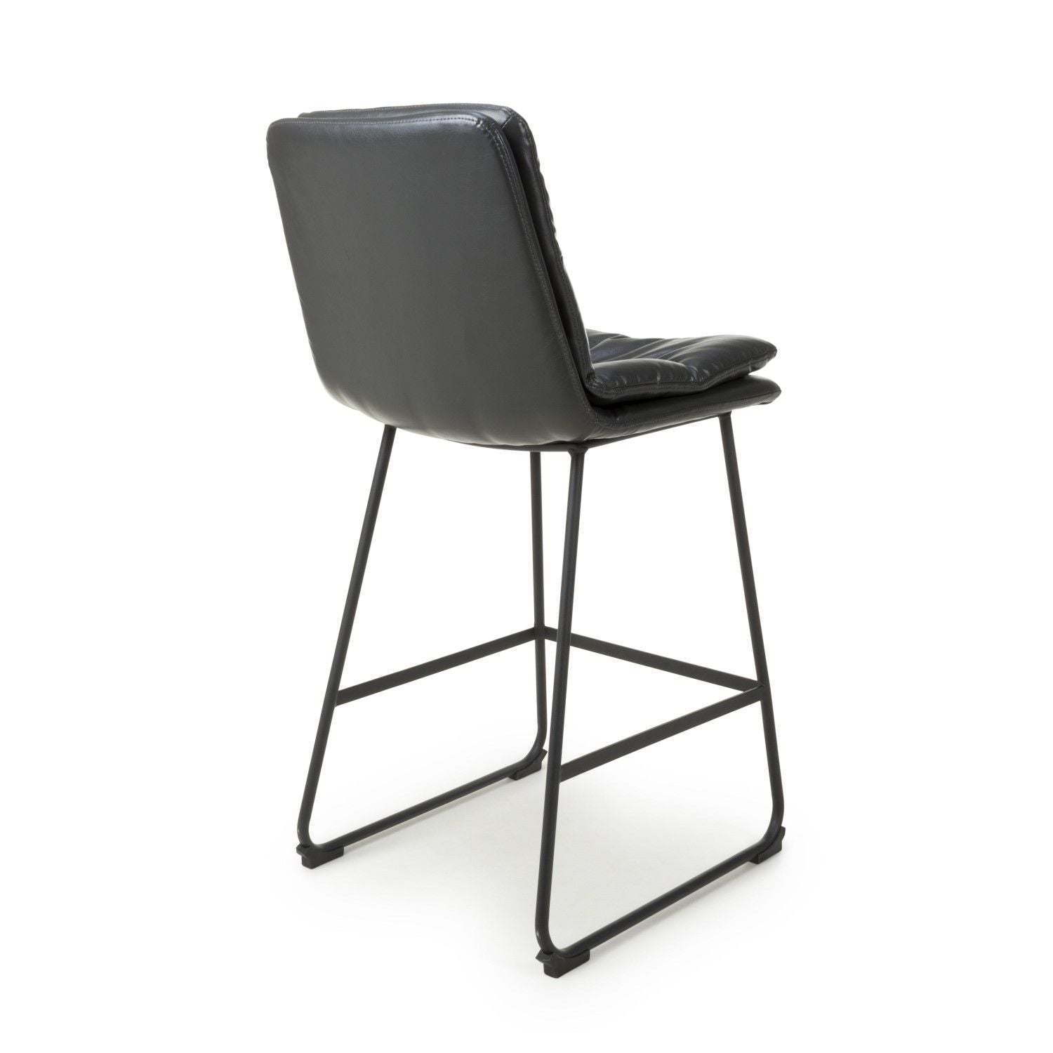 Dark Grey Leather Bar Stool Chair Black Metal Frame