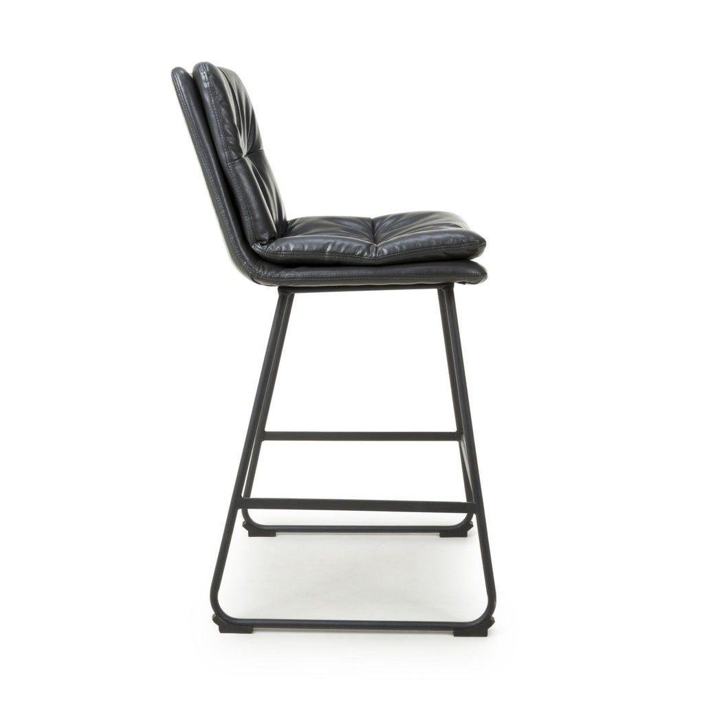 Dark Grey Leather Bar Stool Chair Black Metal Frame
