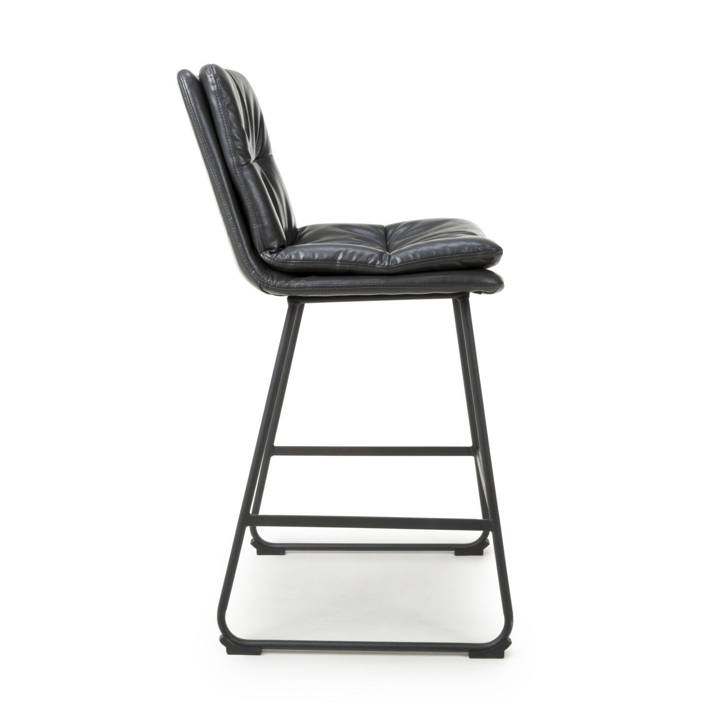 Dark Grey Leather Bar Stool Chair Black Metal Frame