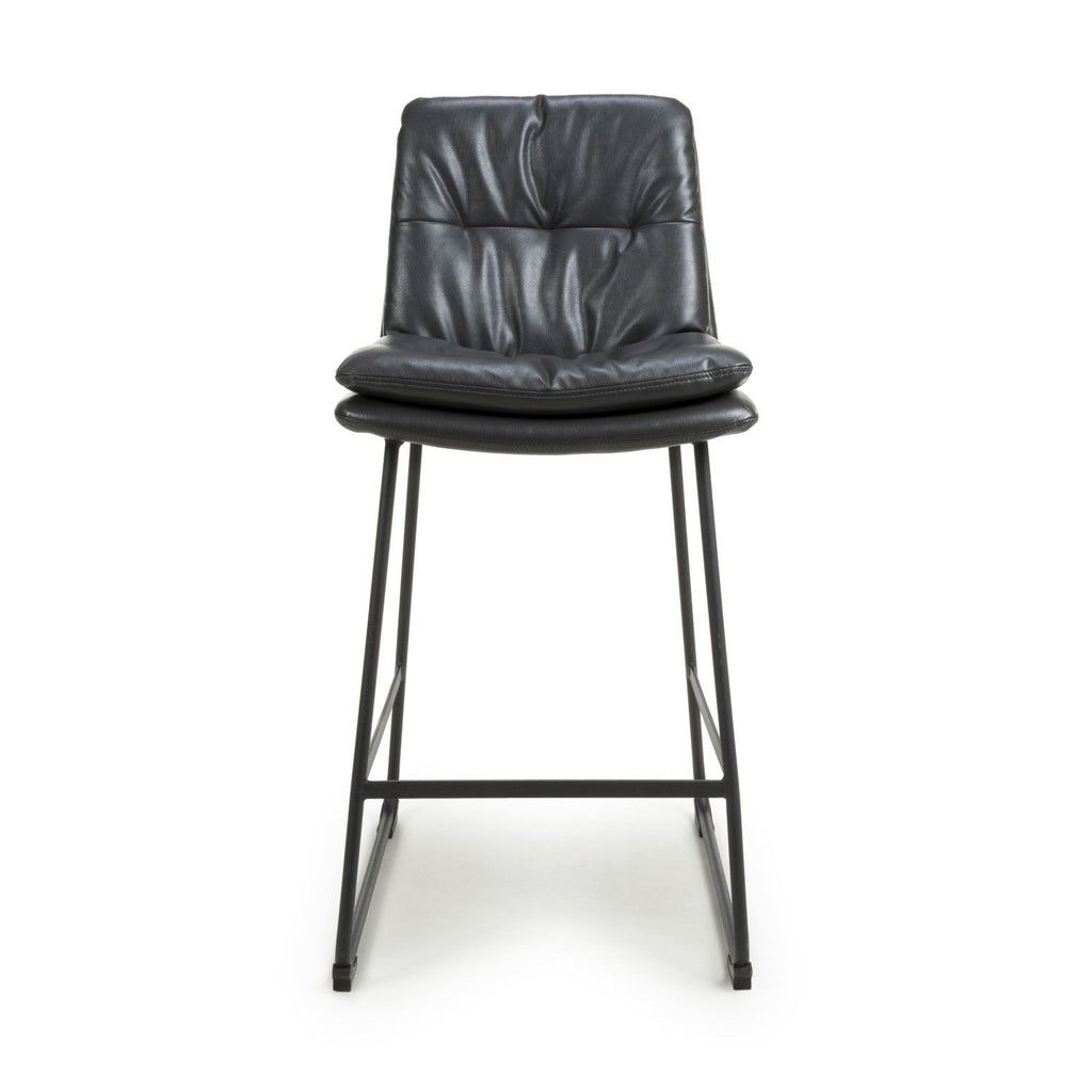 Dark Grey Leather Bar Stool Chair Black Metal Frame