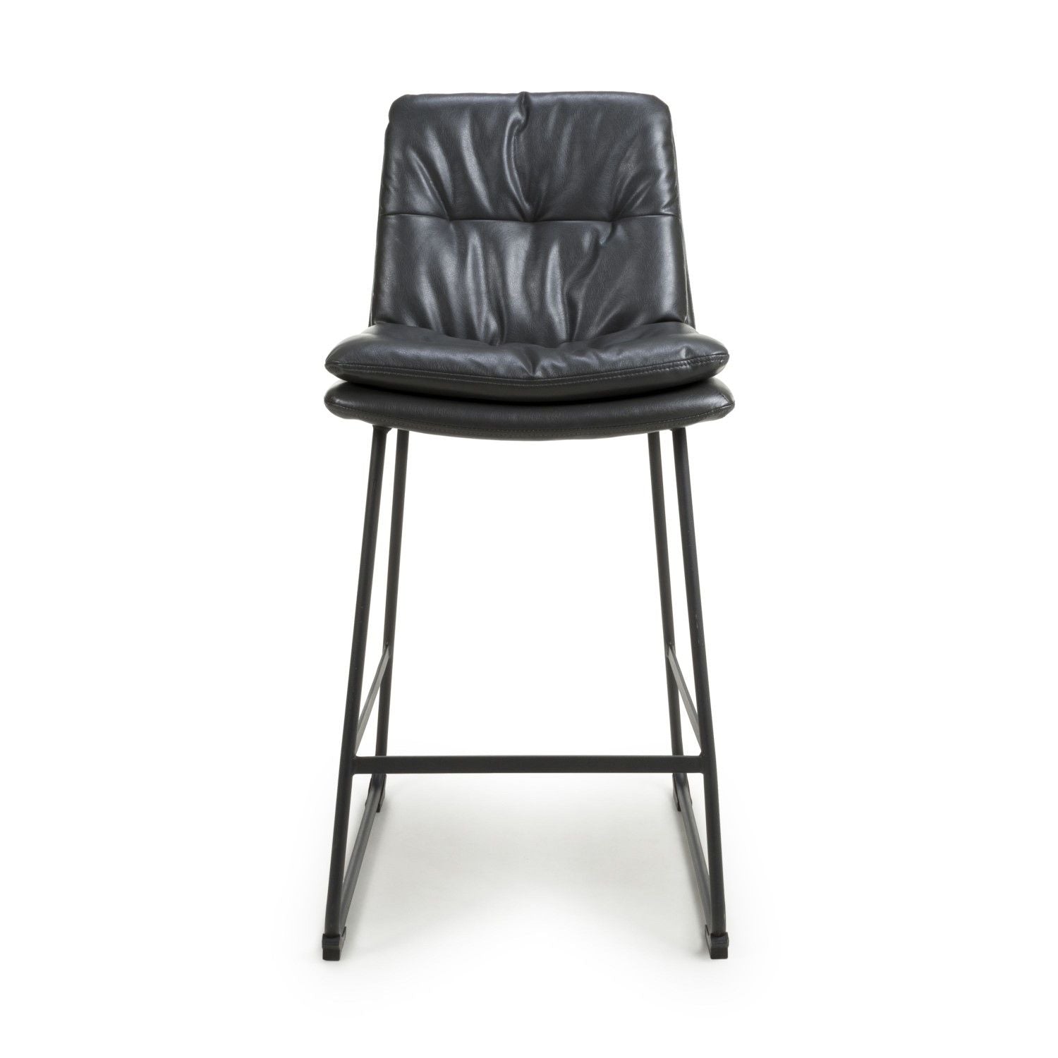 Dark Grey Leather Bar Stool Chair Black Metal Frame