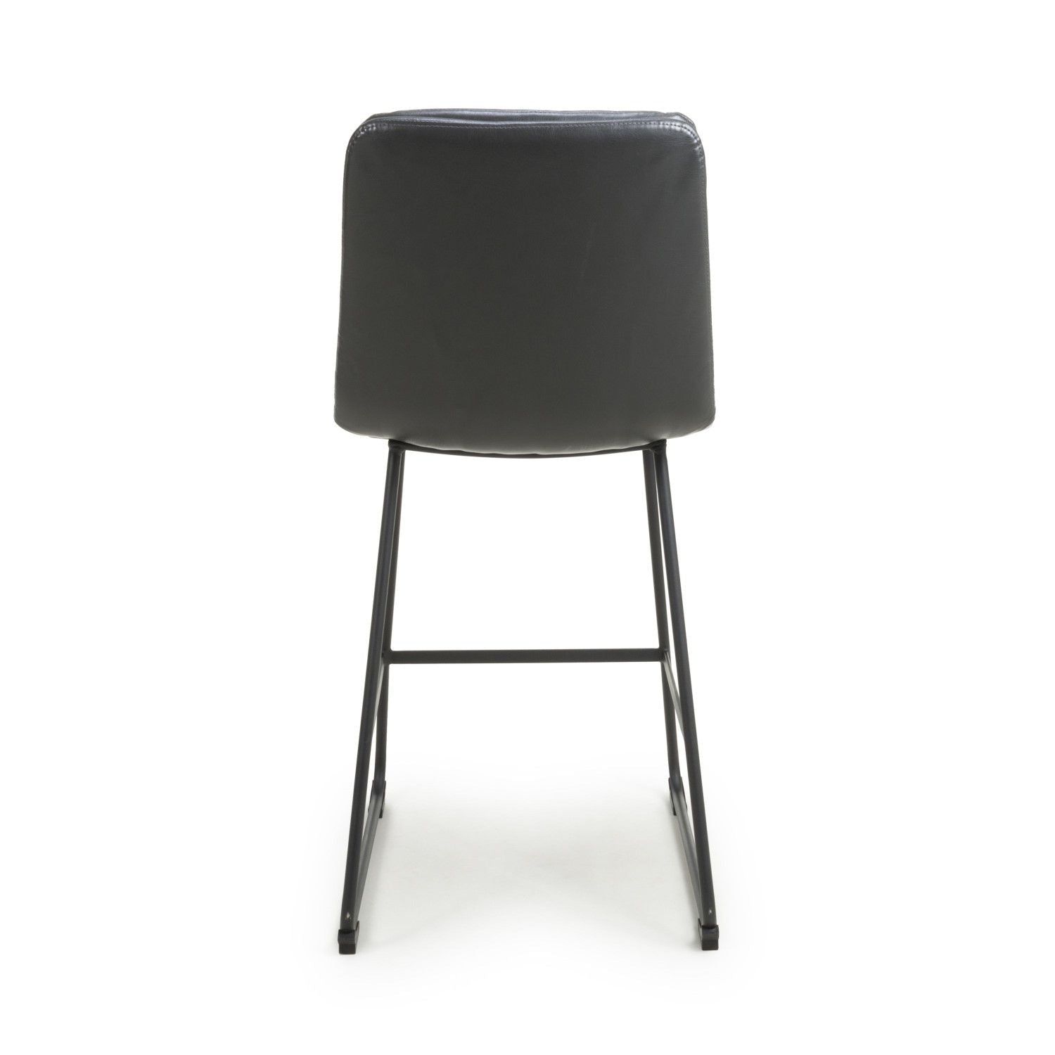 Dark Grey Leather Bar Stool Chair Black Metal Frame