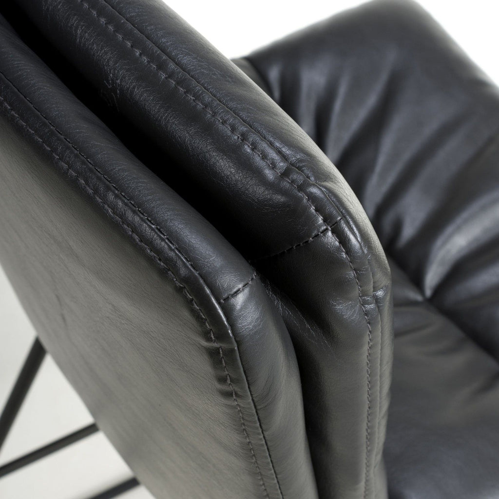 Dark Grey Leather Bar Stool Chair Black Metal Frame