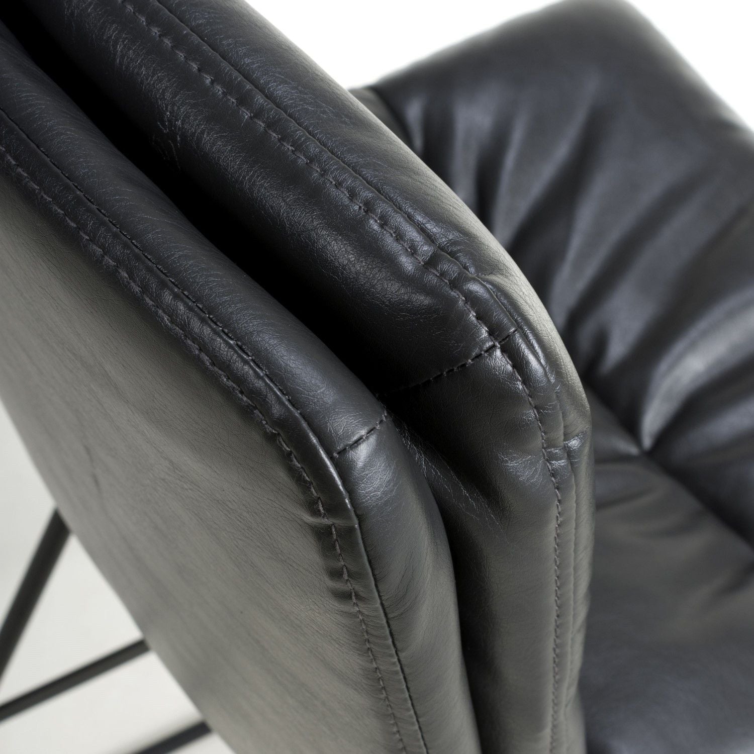 Dark Grey Leather Bar Stool Chair Black Metal Frame