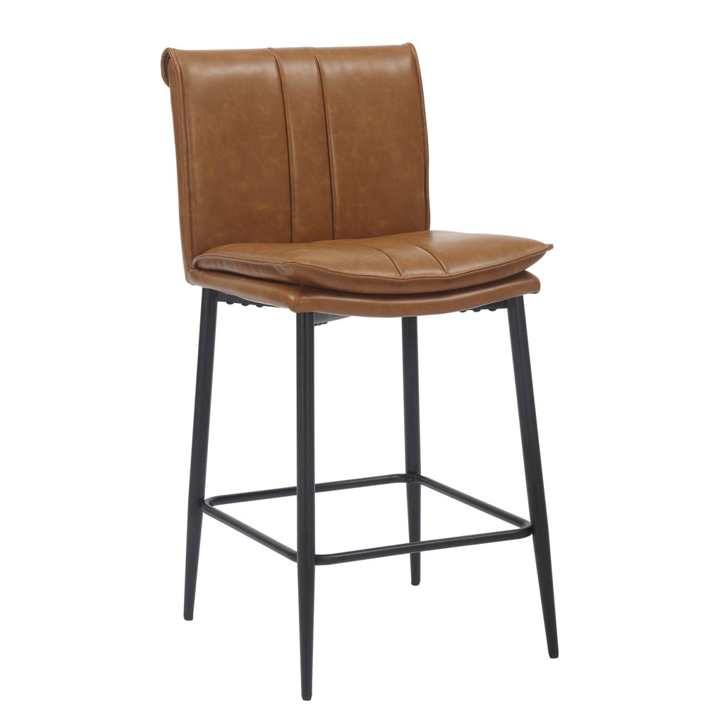 Tan Brown Leather Breakfast Bar Stool Black Metal Legs