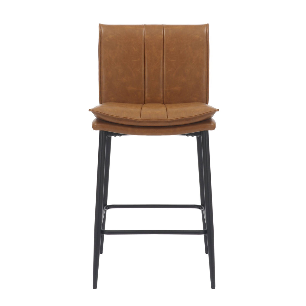Tan Brown Leather Breakfast Bar Stool Black Metal Legs