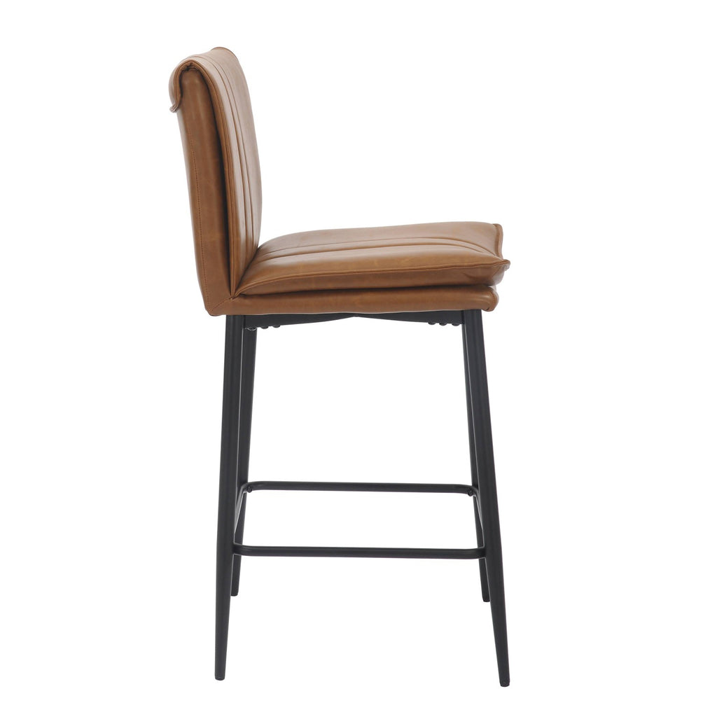 Tan Brown Leather Breakfast Bar Stool Black Metal Legs