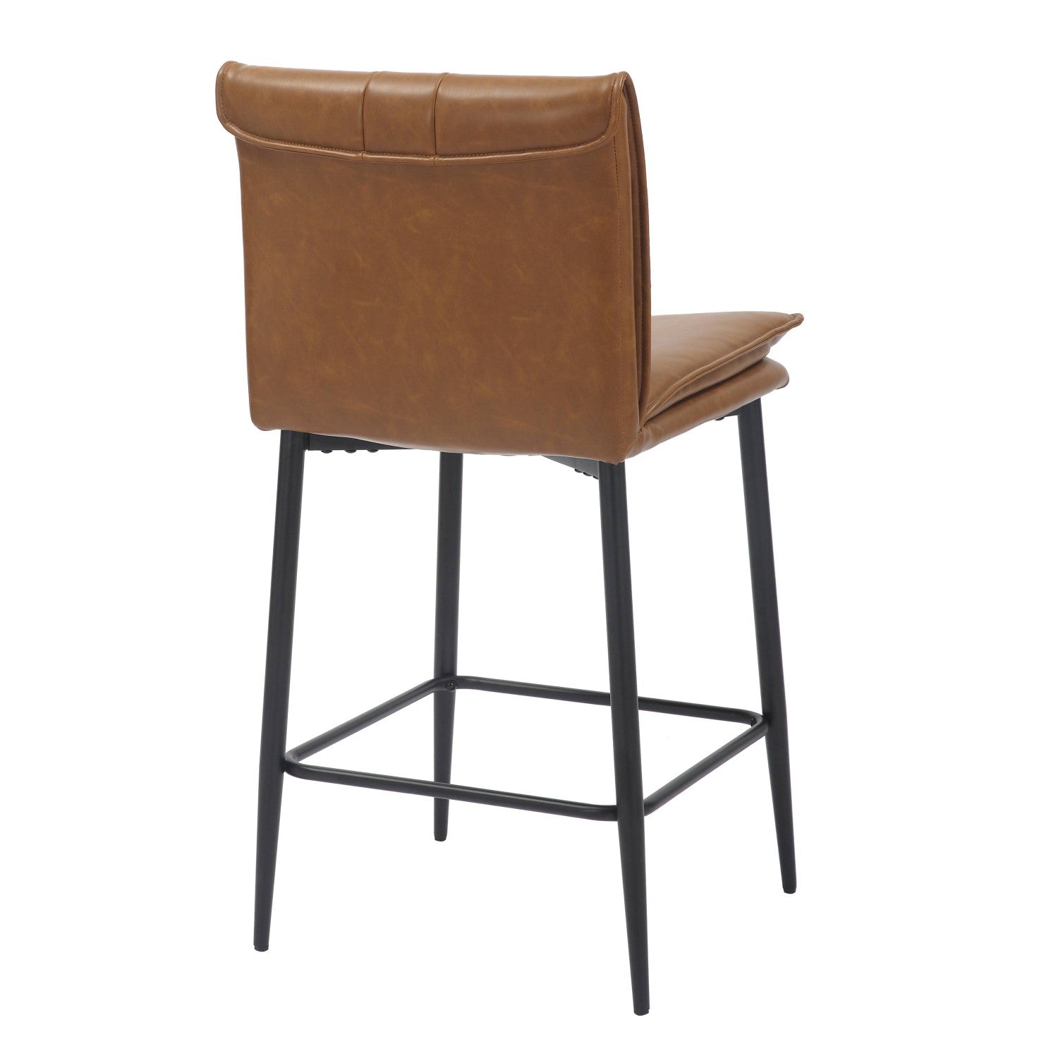 Tan Brown Leather Breakfast Bar Stool Black Metal Legs
