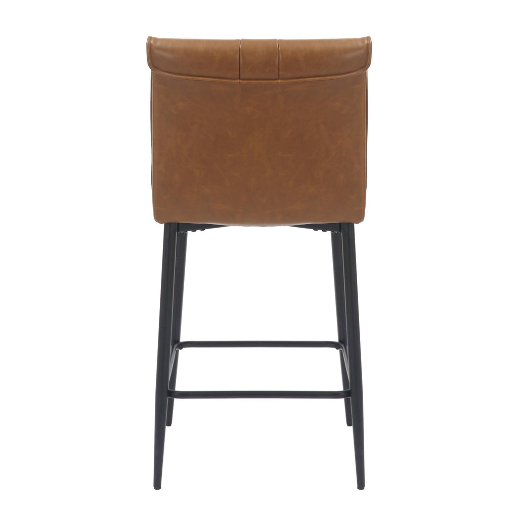 Tan Brown Leather Breakfast Bar Stool Black Metal Legs