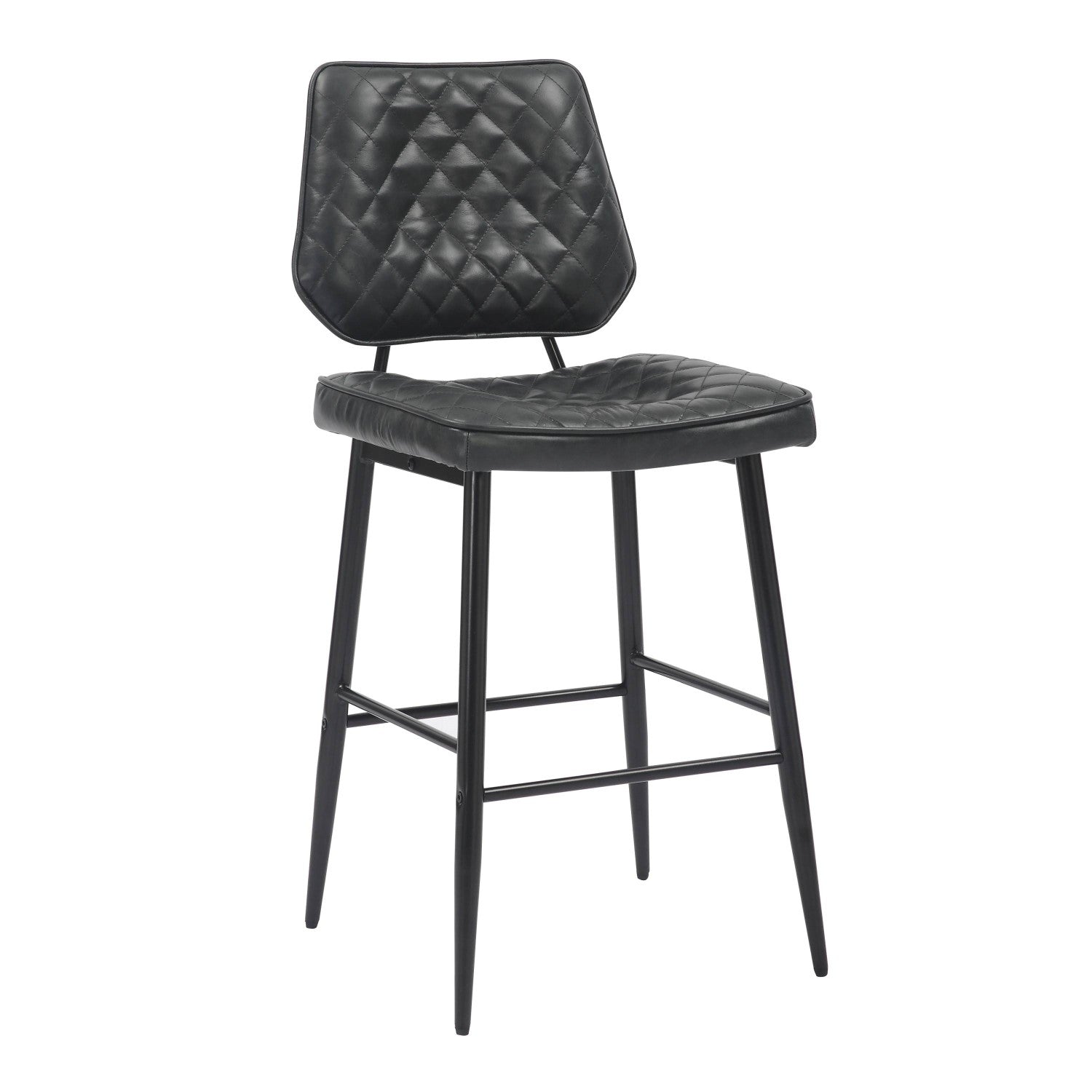 Garrick Real Leather Black Bar Stool