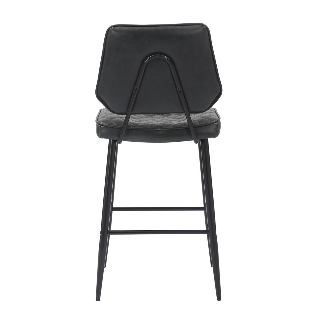 Garrick Real Leather Black Bar Stool