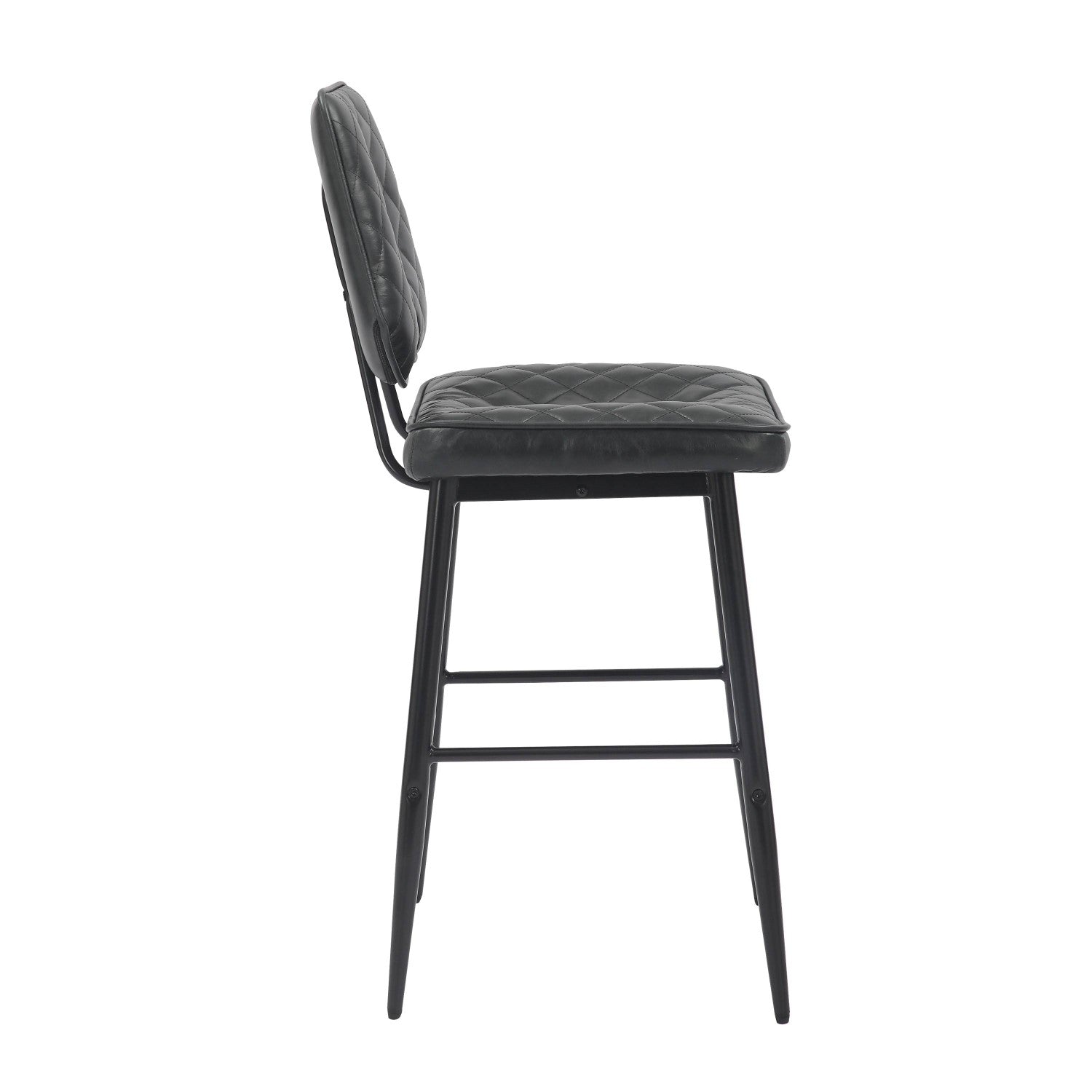 Garrick Real Leather Black Bar Stool