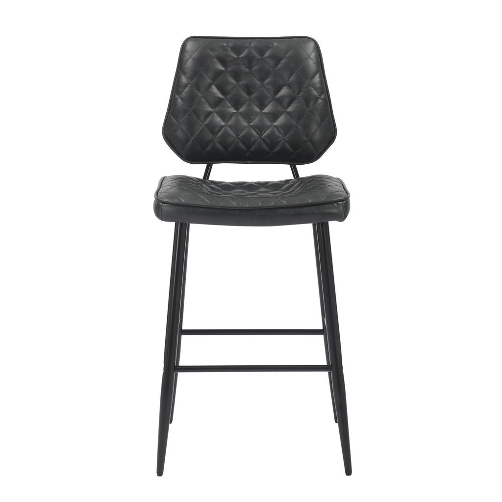 Garrick Real Leather Black Bar Stool