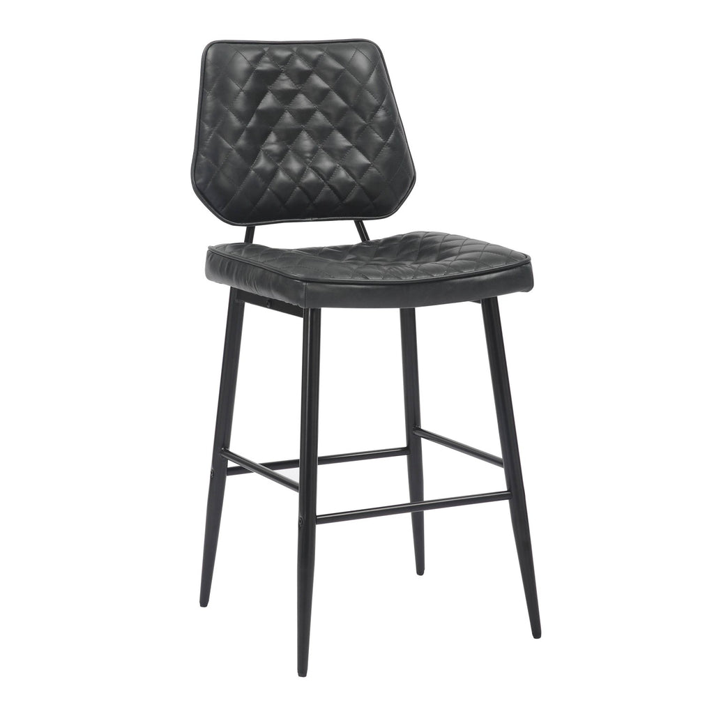 Garrick Real Leather Black Bar Stool