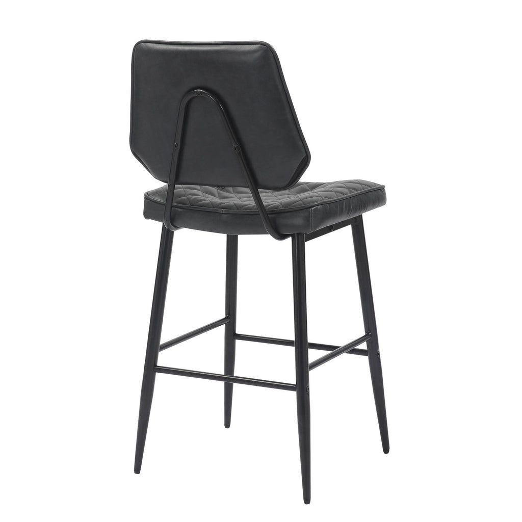Garrick Real Leather Black Bar Stool