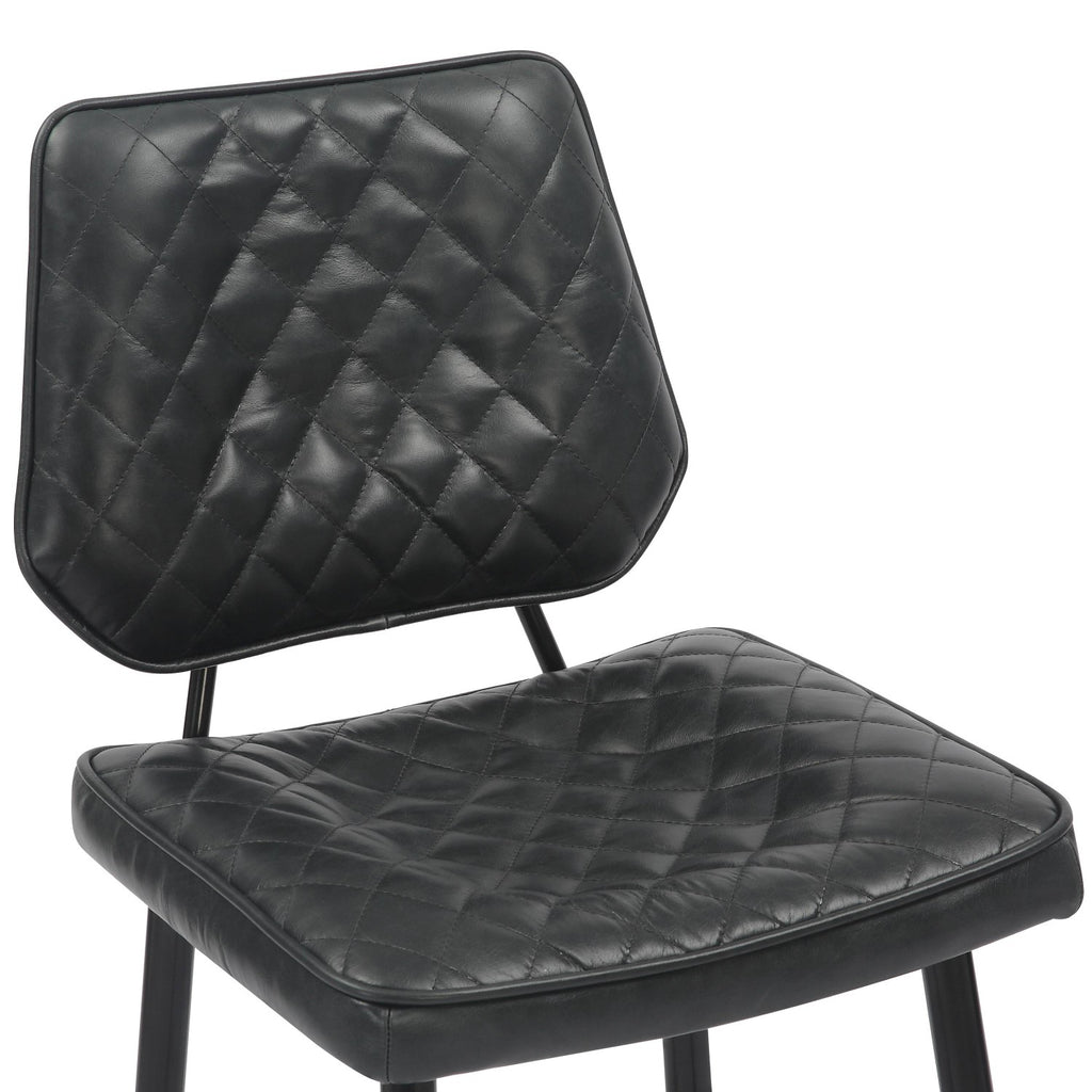Garrick Real Leather Black Bar Stool