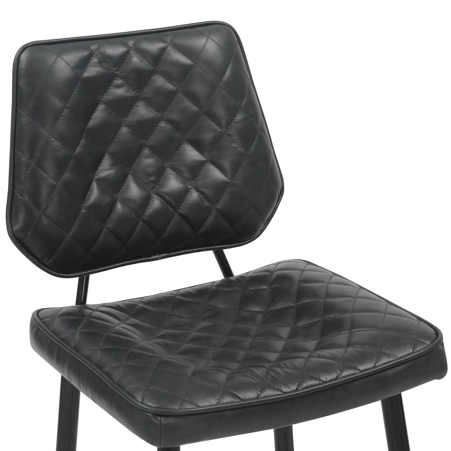 Garrick Real Leather Black Bar Stool