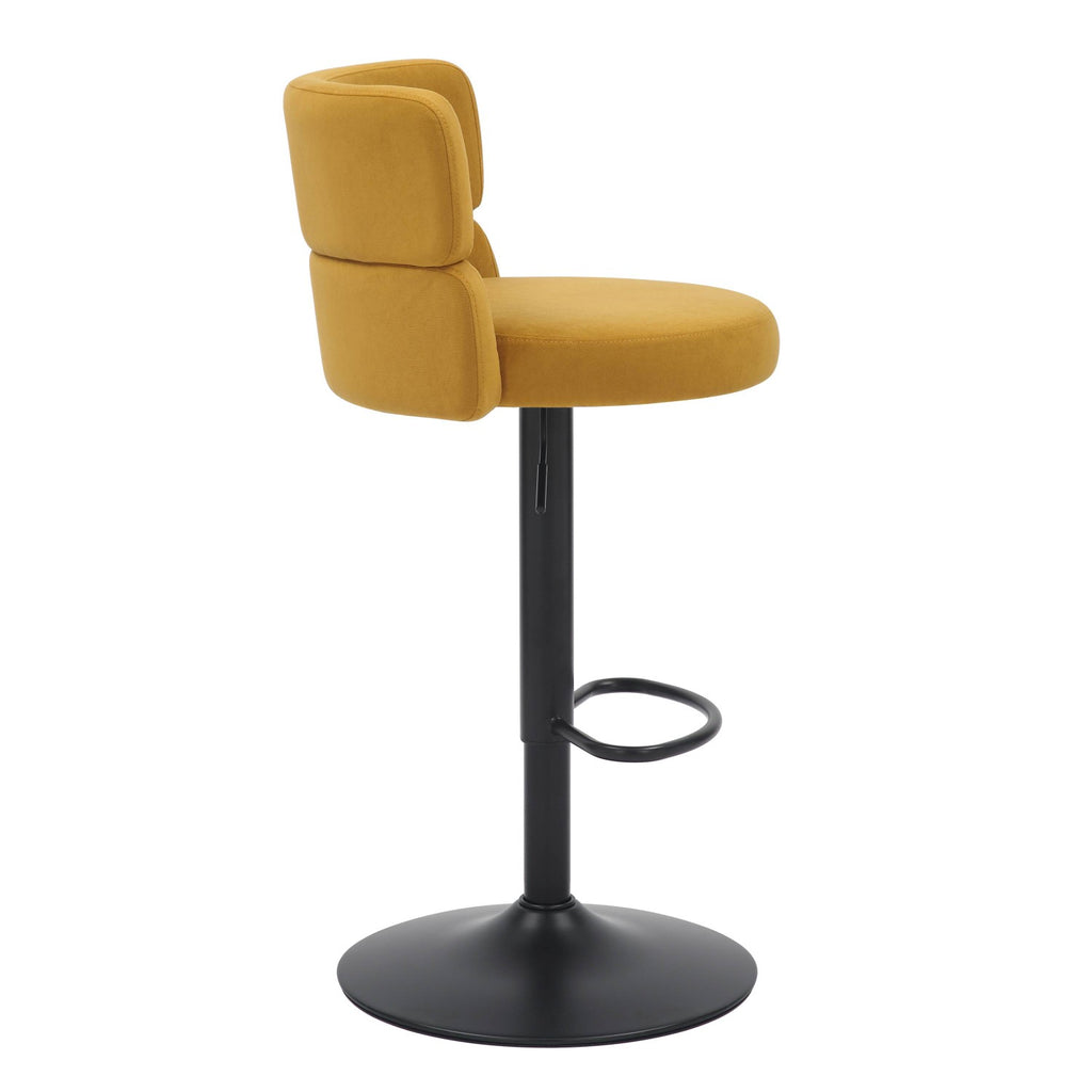 Brushed Velvet Fabric Mustard Yellow and Black Bar Stool