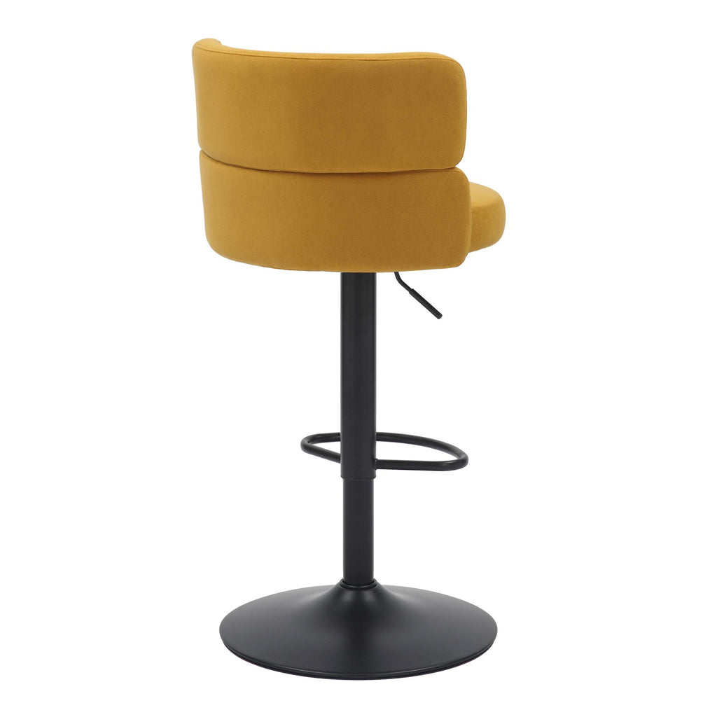 Brushed Velvet Fabric Mustard Yellow and Black Bar Stool