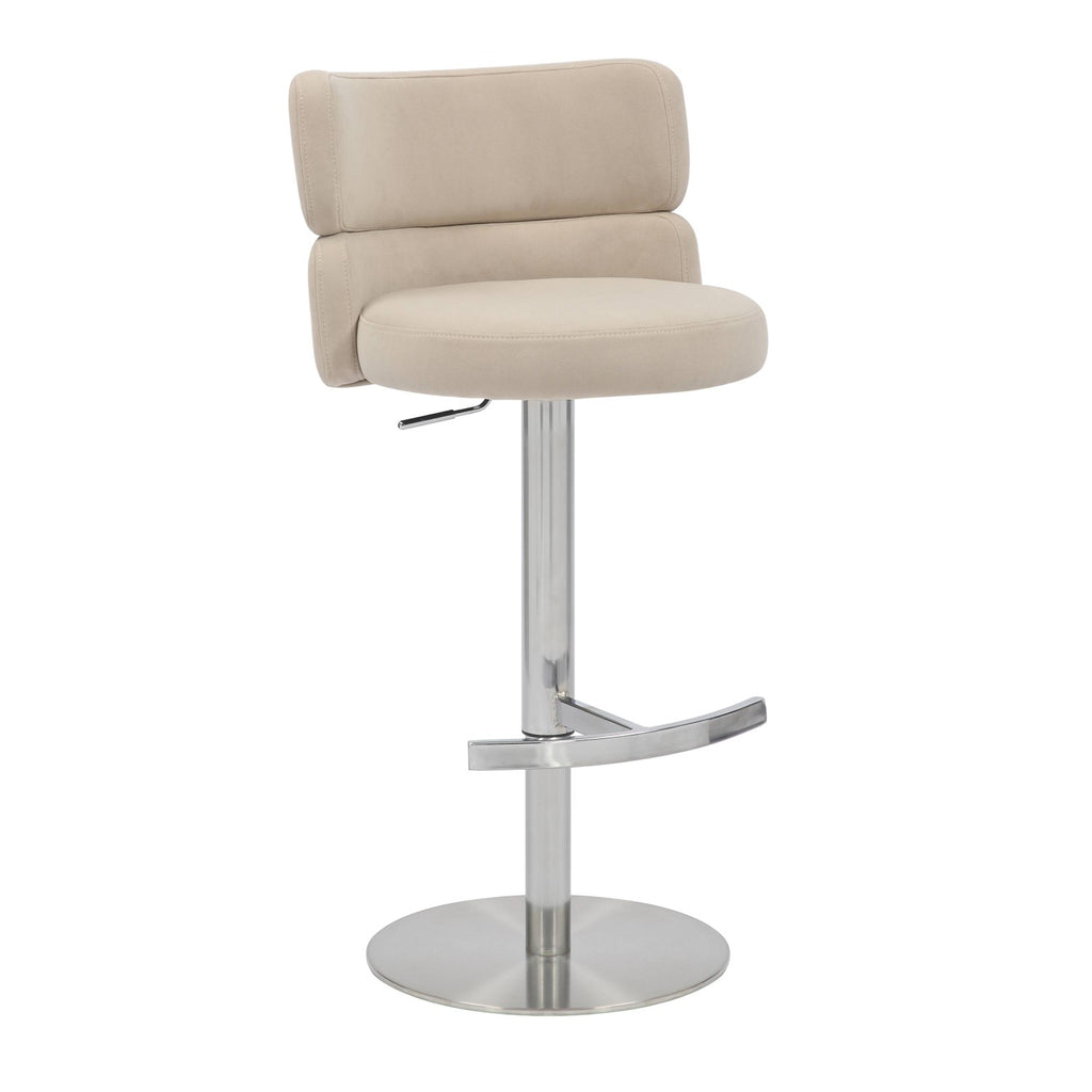 Brushed Velvet Cream Fabric Brushed Steel Bar Stool