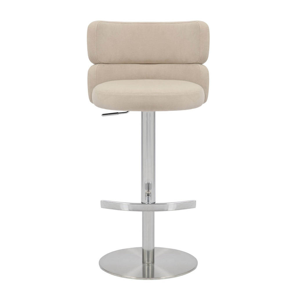 Brushed Velvet Cream Fabric Brushed Steel Bar Stool