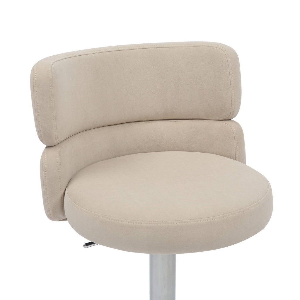 Brushed Velvet Cream Fabric Brushed Steel Bar Stool