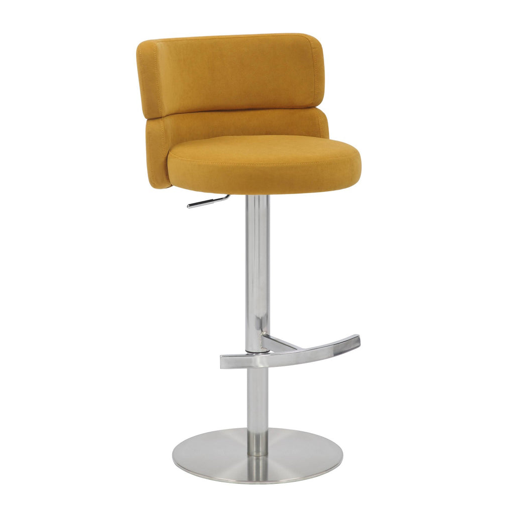 Brushed Velvet Mustard Yellow Fabric Brushed Steel Bar Stool
