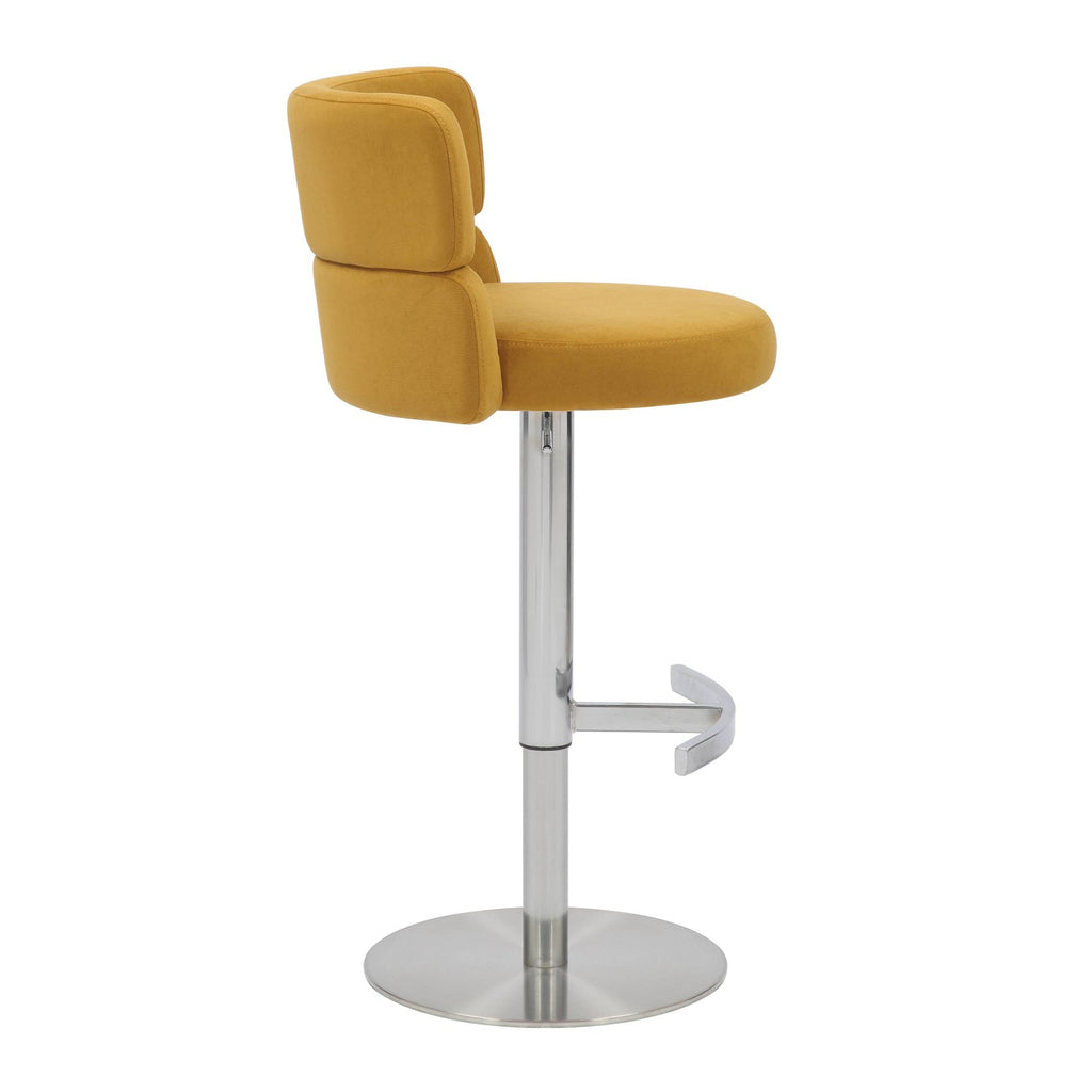 Brushed Velvet Mustard Yellow Fabric Brushed Steel Bar Stool