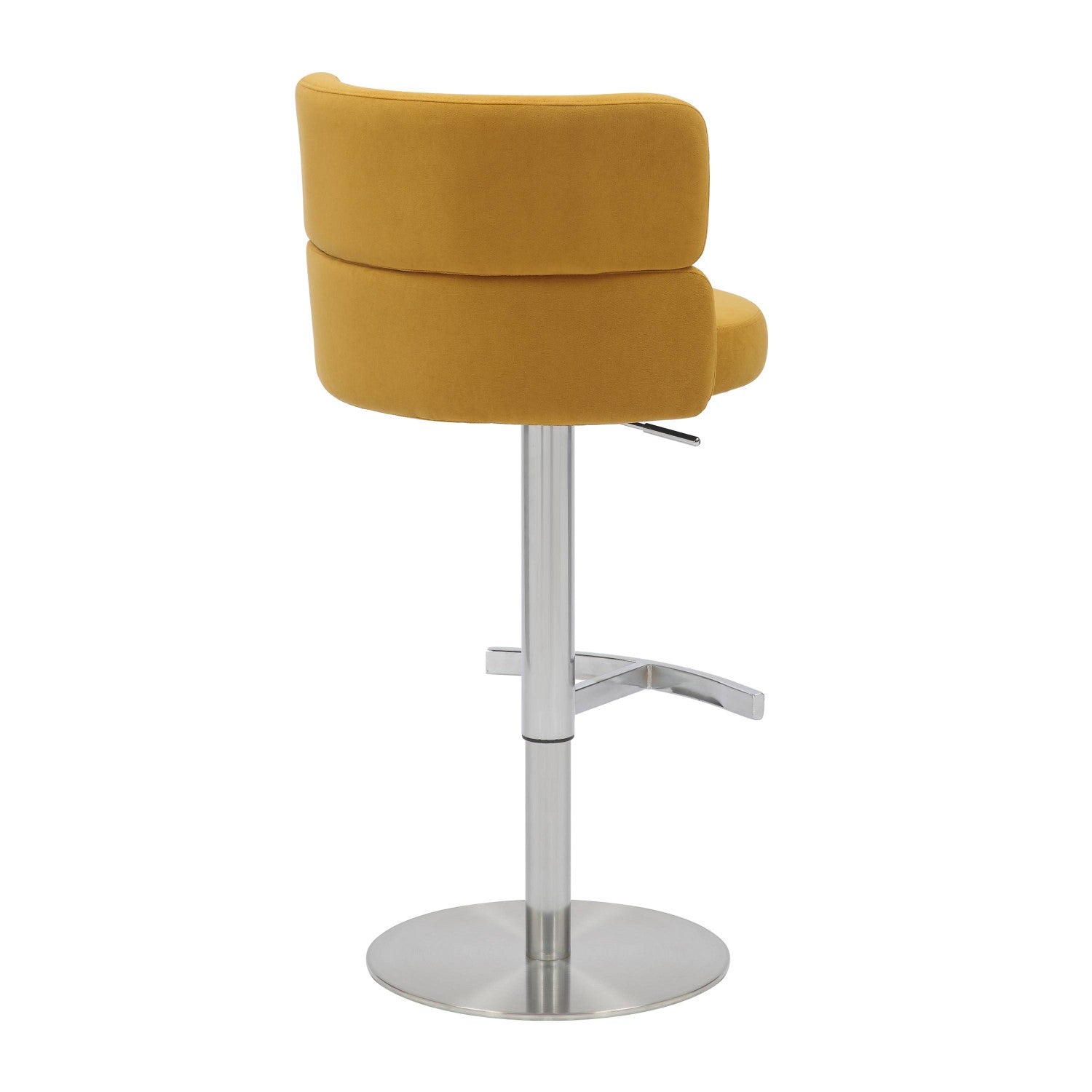 Brushed Velvet Mustard Yellow Fabric Brushed Steel Bar Stool