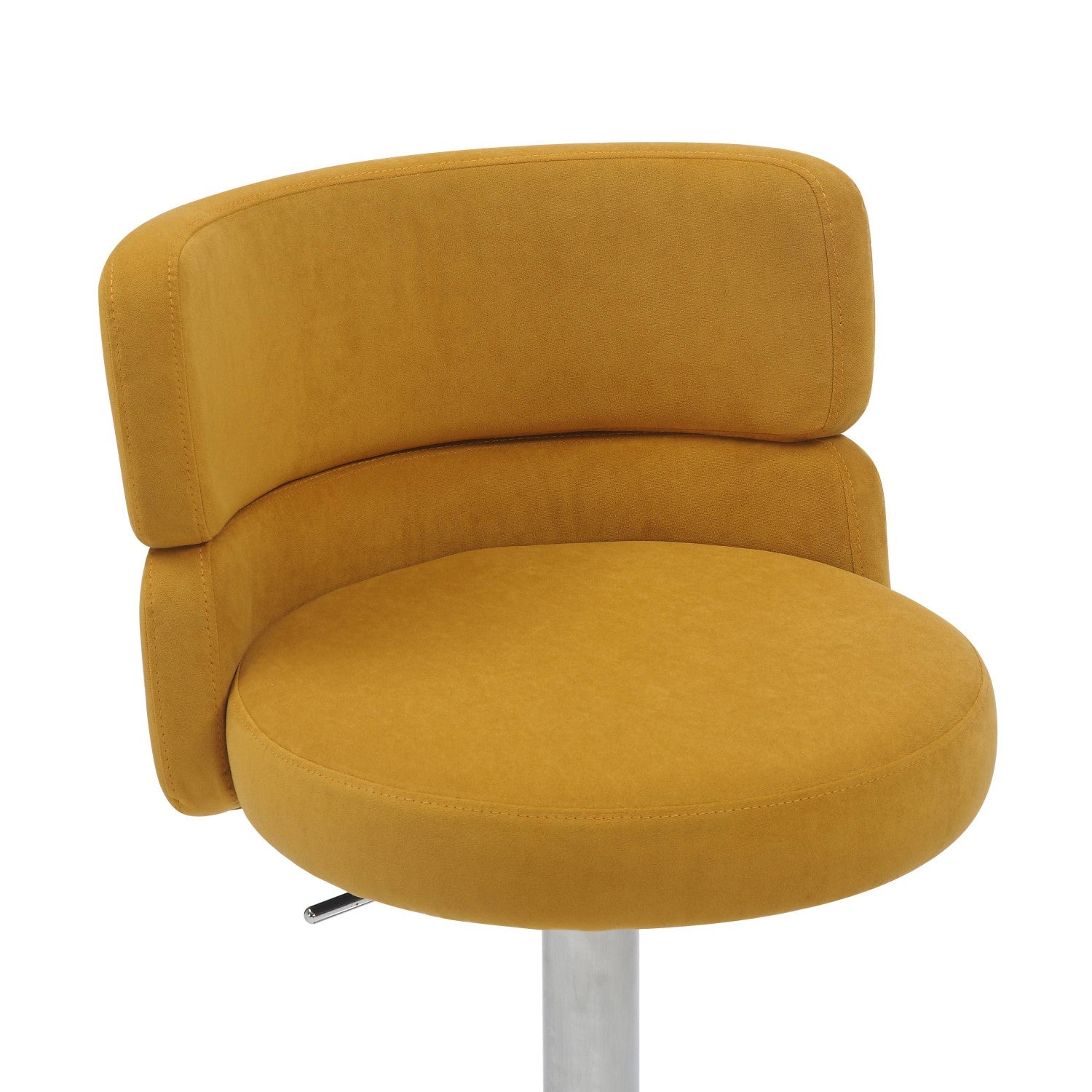 Brushed Velvet Mustard Yellow Fabric Brushed Steel Bar Stool
