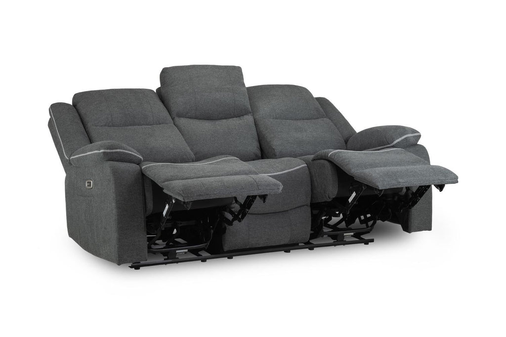 Grey Fabric 3 Seater High Back Electric Recliner Sofa