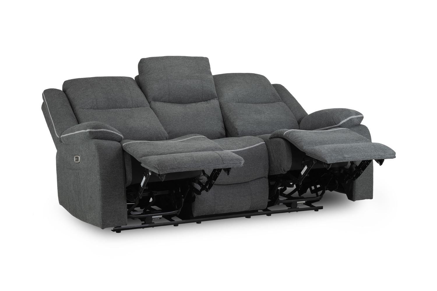 Grey Fabric 3 Seater High Back Electric Recliner Sofa