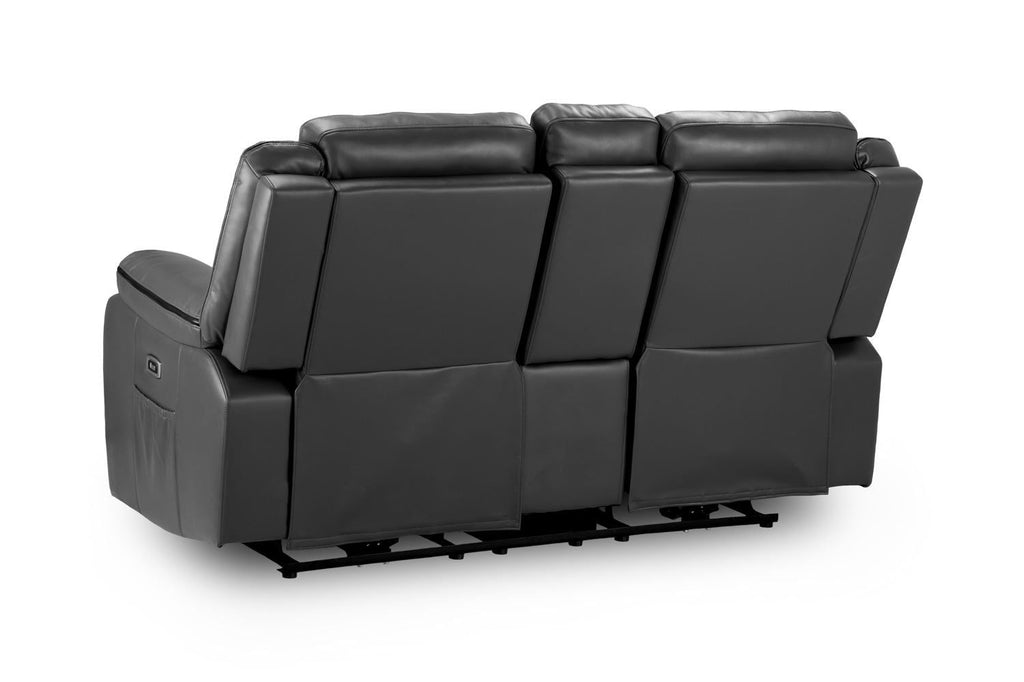 Grey Leather 2 Seater High Back Electric Recliner Sofa