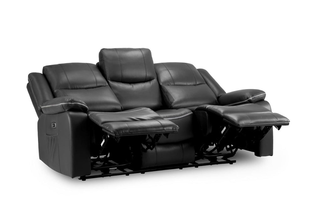 Black Leather High Back 3 Seater Electric Recliner Sofa