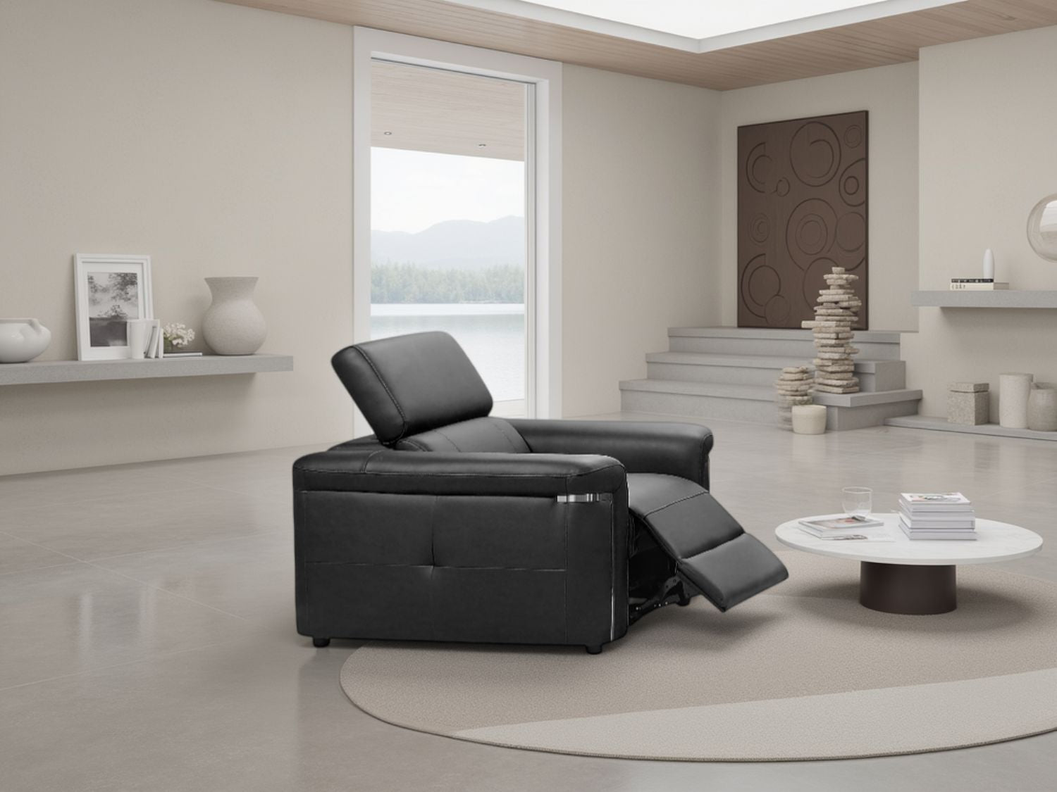 Black Leather Electric Recliner Armchair with Headrest