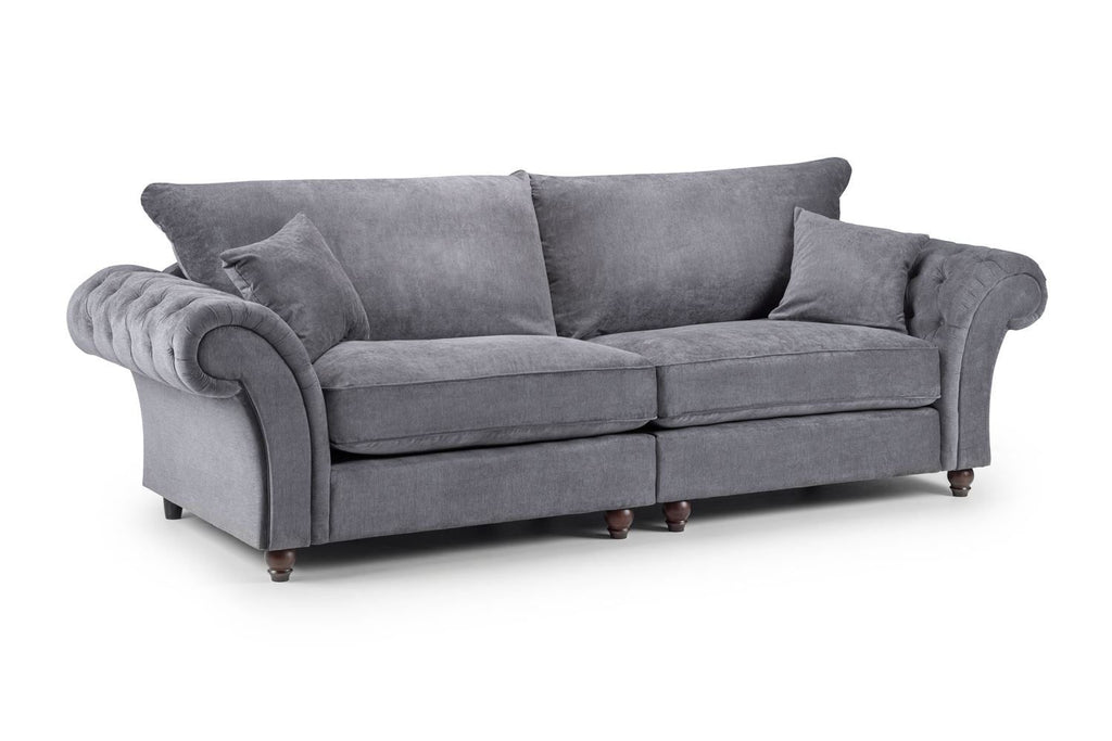 Grey Fabric 4 Seater Fullback Sofa Buttoned Tufted Arms