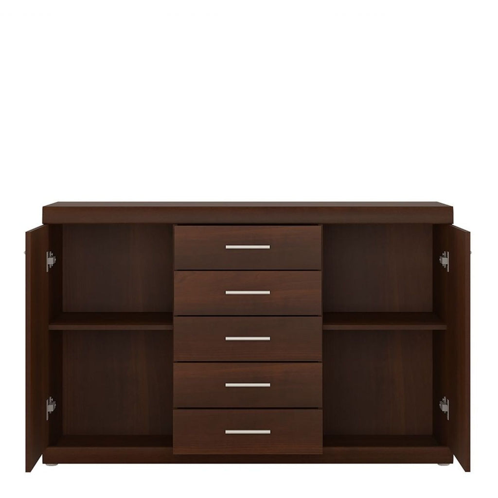 Modern 2 Door 5 Drawer Sideboard in Dark Mahogany 140cm Wide
