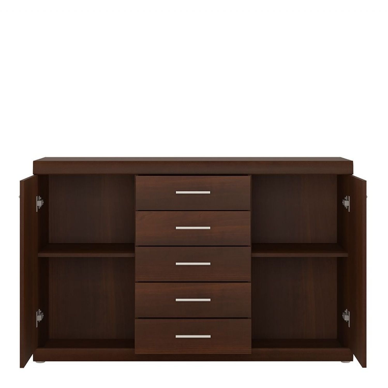 Modern 2 Door 5 Drawer Sideboard in Dark Mahogany 140cm Wide