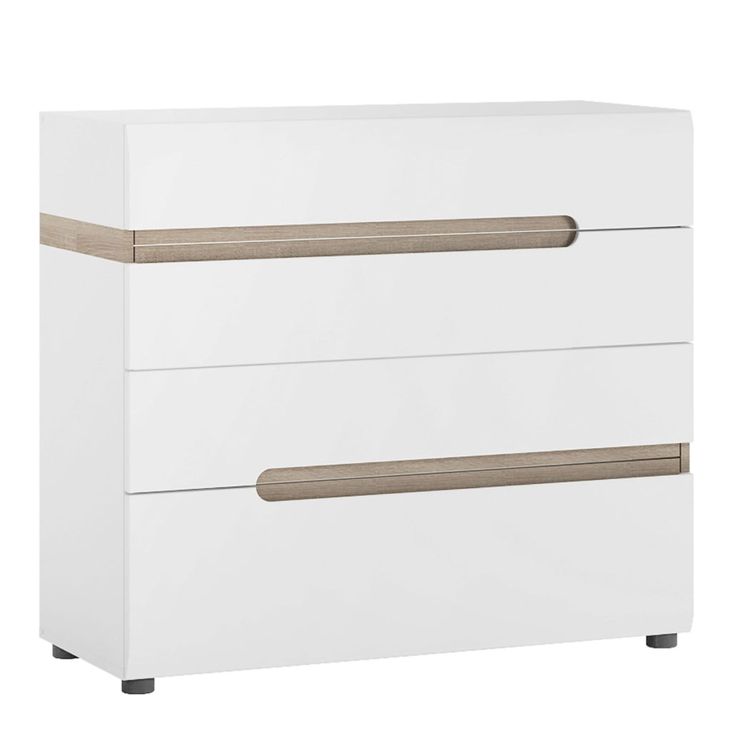 4 drawer chest in white With an Truffle Oak Trim