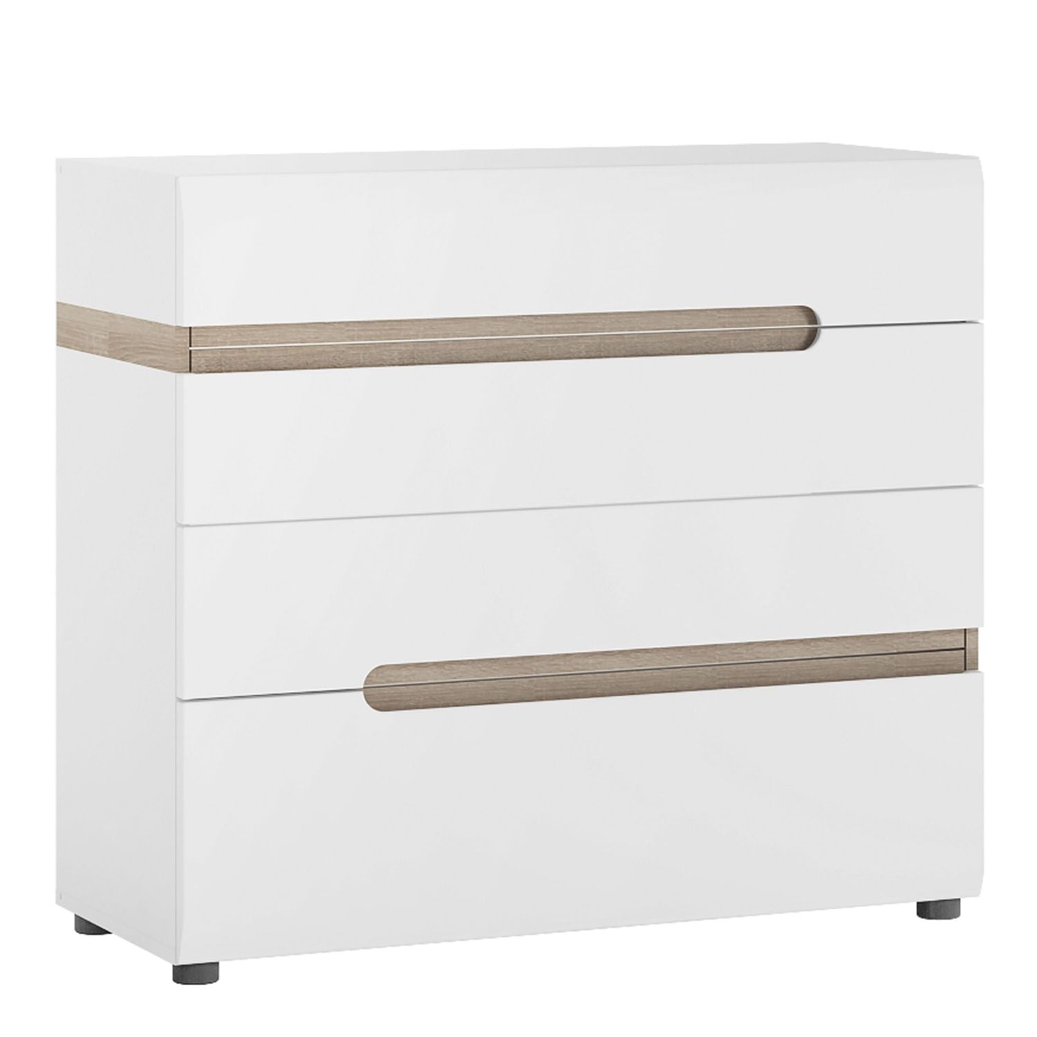 4 drawer chest in white With an Truffle Oak Trim