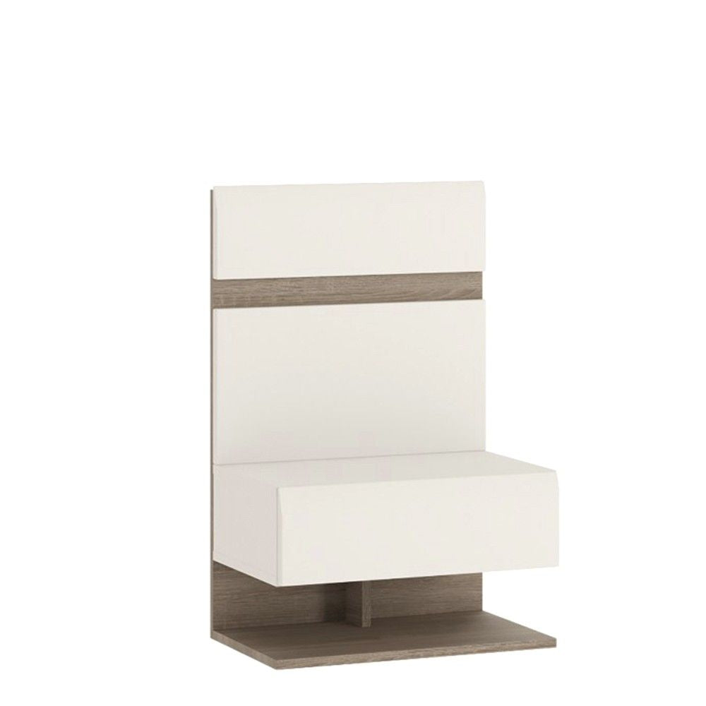 White High Gloss and Oak Bedside Table Extension For Bed
